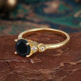 4 Prong Classic Round Black Onyx Engagement Ring for Women